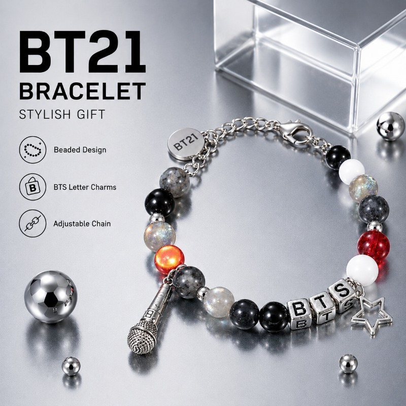 BT21 Black Red Beaded Bracelet - огляд і ціна Jewelry Making Metals