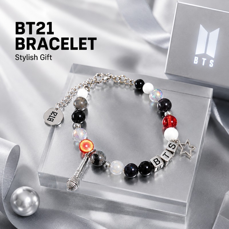BT21 Black Red Beaded Bracelet - огляд і ціна Jewelry Making Metals