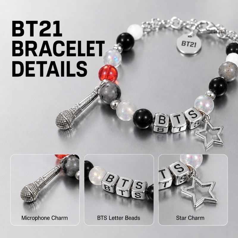 BT21 Black Red Beaded Bracelet - огляд і ціна Jewelry Making Metals
