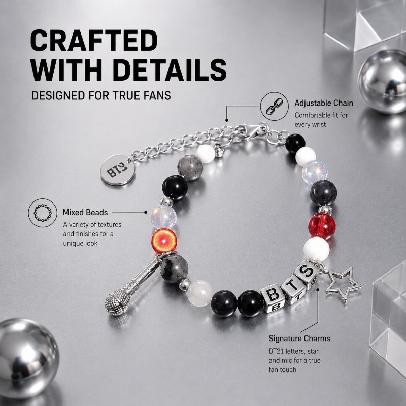 BT21 Black Red Beaded Bracelet - огляд і ціна Jewelry Making Metals